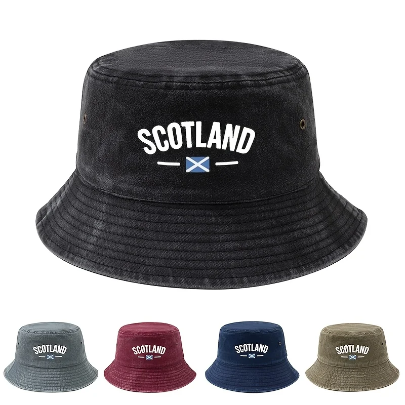 Ein modischer und vielseitiger Unisex-Bucket-Hat mit Schottland-Print, ein leichter Outdoor-Bucket-Hat, auch als Trucker-Fischer-Hut bekannt.