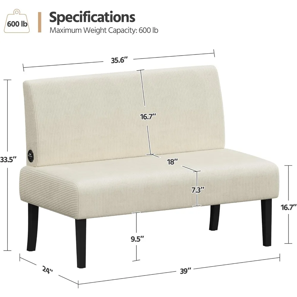 Mini sofá compacto, futón de dos plazas para dormitorio, tela de pana, fácil montaje, ideal para espacios pequeños, sala de estar