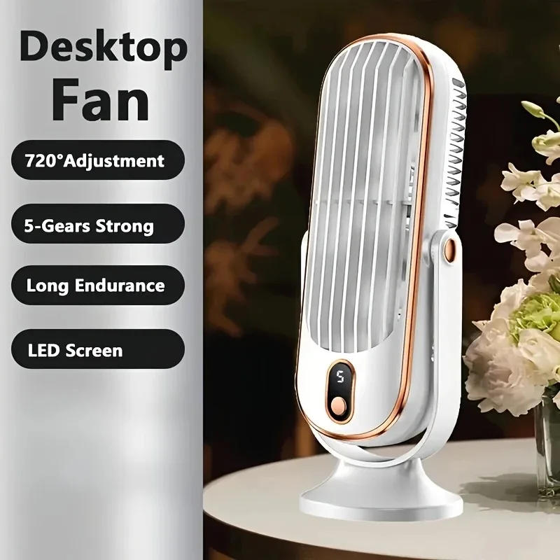 USB-Aufladbarer 5-Stufen Einstellbarer Kleiner Luftkühler-Ventilator, Großer Akku Doppelmotor Stylischer Tischventilator, Tragbarer Luftkühler