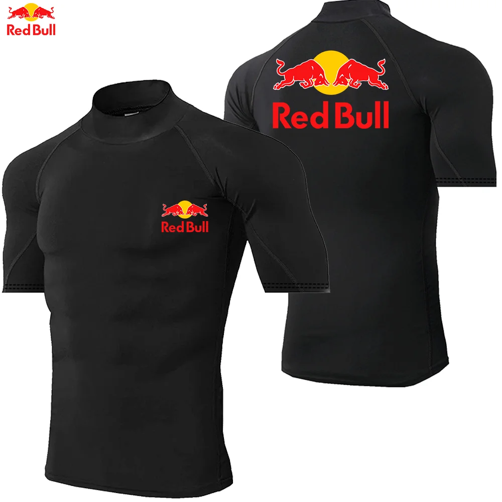 ريد بول طباعة الرجال عالية الرقبة طويلة الأكمام ضغط قمصان بارد جاف الشمس حماية جوارب رياضية الملابس الداخلية تشغيل الصالة الرياضية قمم #1