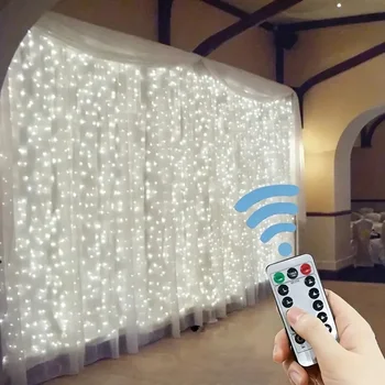 Curtain LED String Lights, Fairy Garland, USB Festoon, Remote Control, Christmas Decoration for Bedroom, Home, 3 M, 4 m, 6m
