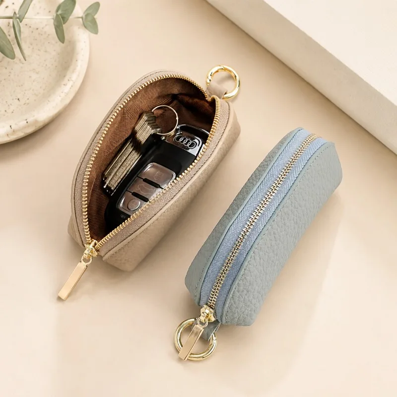 Women Leather Coin Purse Mini Zipper Keychain Keyring Key Wallet Car Key Case Genuine Leather Colorful Organizer Bag