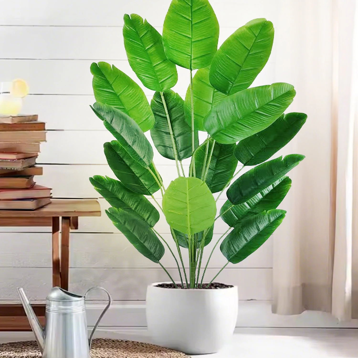 55-142cm/55,9 Zoll Große Tropische Palme Künstliche Bananenpflanze mit Blättern in Echt-Optik Strelitzia Reginae Kunstpflanze für Zuhause – Detail 6