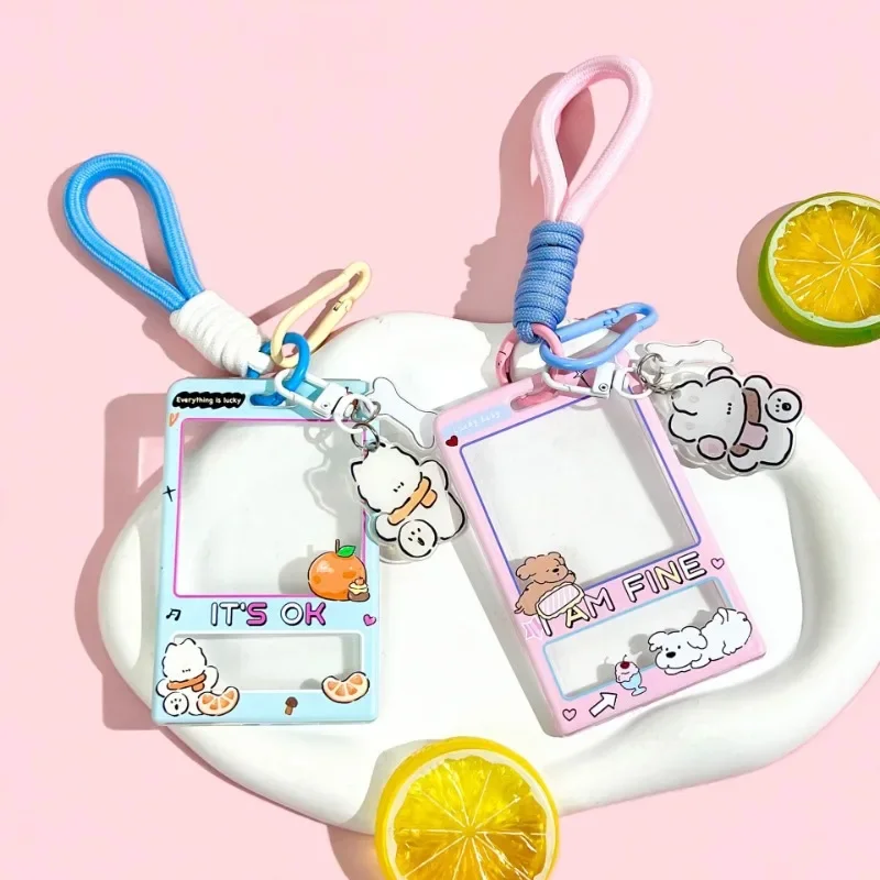 1 Piece Cute Cartoon Kpop Photocard Cover Case with Lanyard Sweet Animal Student ID Card Holder Kawaii Photocard Protector