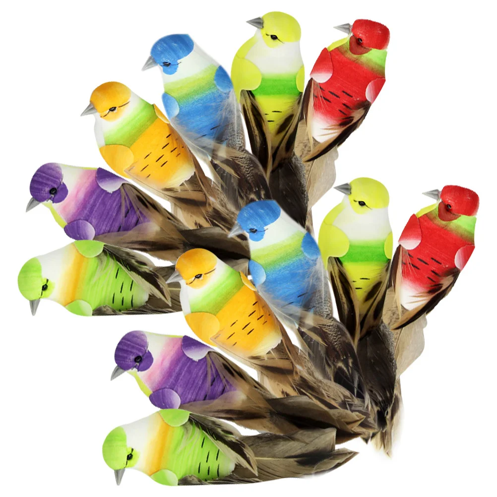 

12pcs Colorful Bird Decorations Lifelike Small Birds Garden Yard Lawn Party Decor Scene Layout Accessories Desktop Ornament