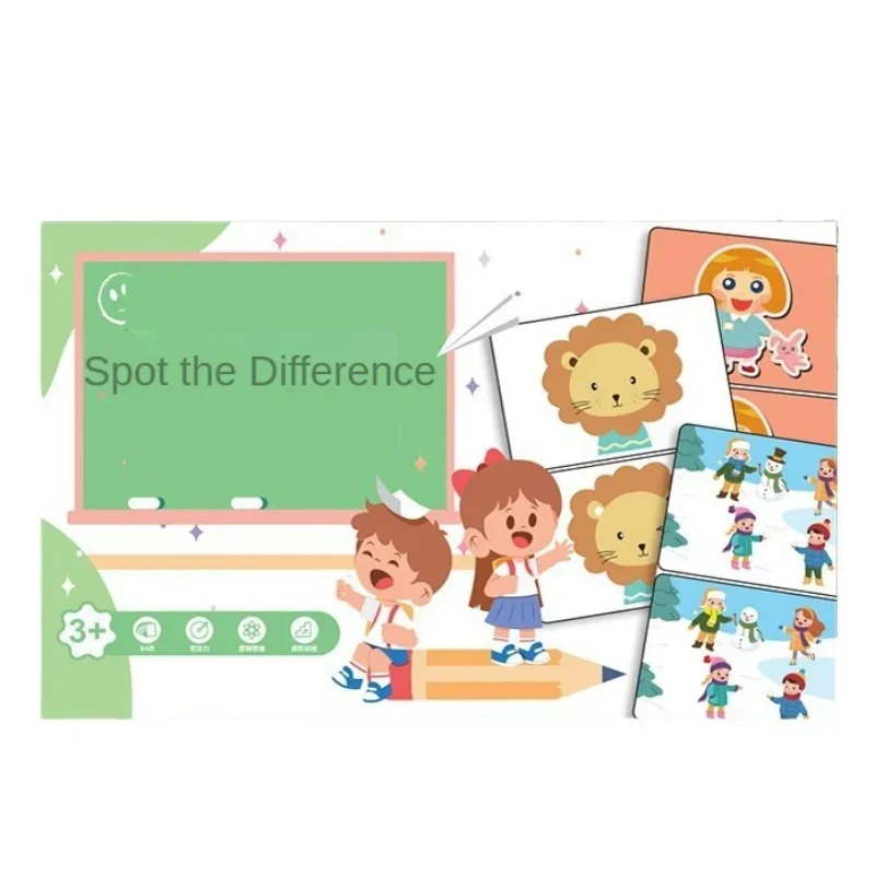 64 صفحة لعبة ألغاز العثور على الفرق، تركيز قابل للمسح وإعادة الكتابة والتدريب المراقبي، لعبة تطوير الدماغ للأطفال
