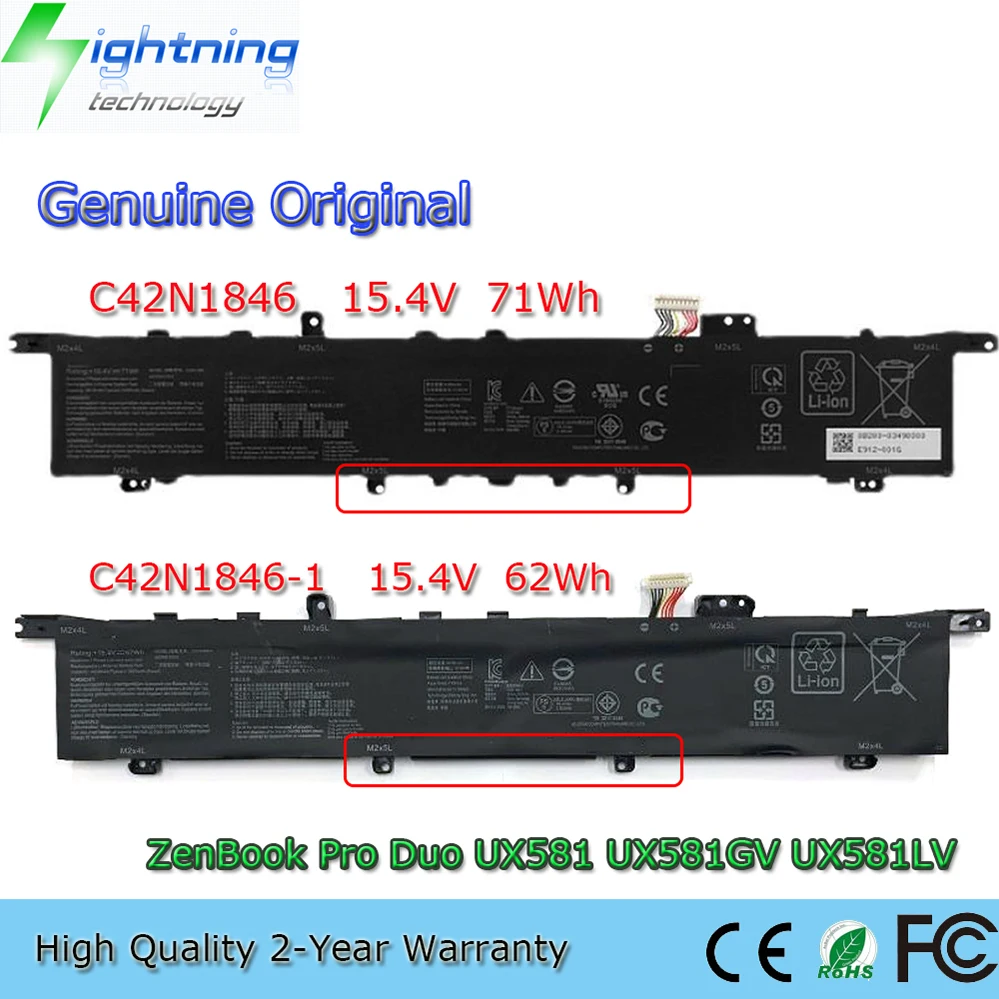 C42N1846-1 15.2V 62Wh New Genuine Battery for Asus ZenBook Pro Duo UX581 UX581GV UX581LV H2004T 0B200-03490000