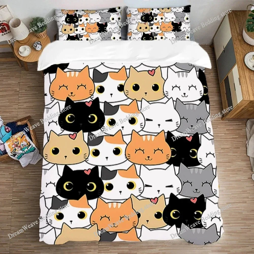 FUN Many Kitty Cute Bedding Set Duvet Cover 3d Bedding Fashion Design Decoration King Duvet Cover Set Double Bed Set Bedding5929