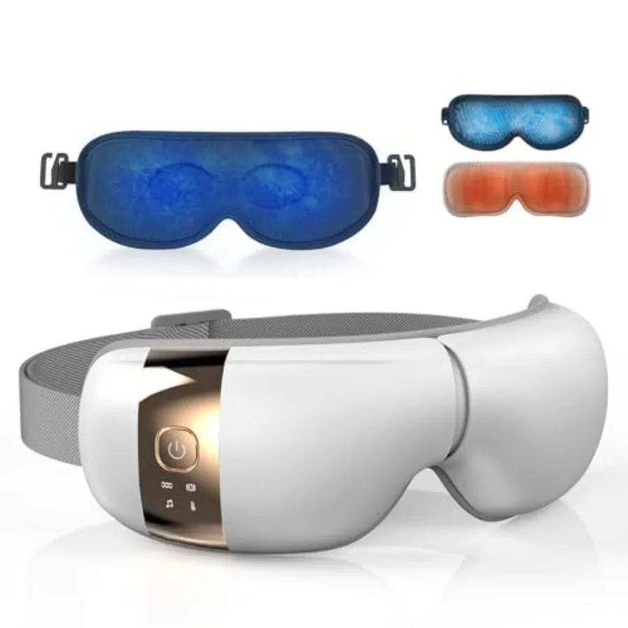 

Массажер для глаз с подогревом и охлаждающей гелевой маской (белый) – снимает отечность глаз, темные круги, усталость глаз и мигрень, складной и перезаряжаемый.