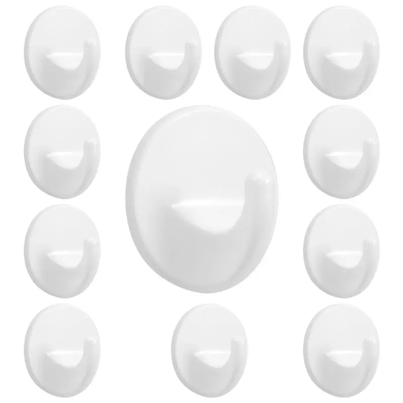 B62B-12 Pcs Plastic Hooks Self Adhesive, Sticky Hooks Removable Wall Hooks,Stick On Hooks For Hanging Coat Cloth Towel