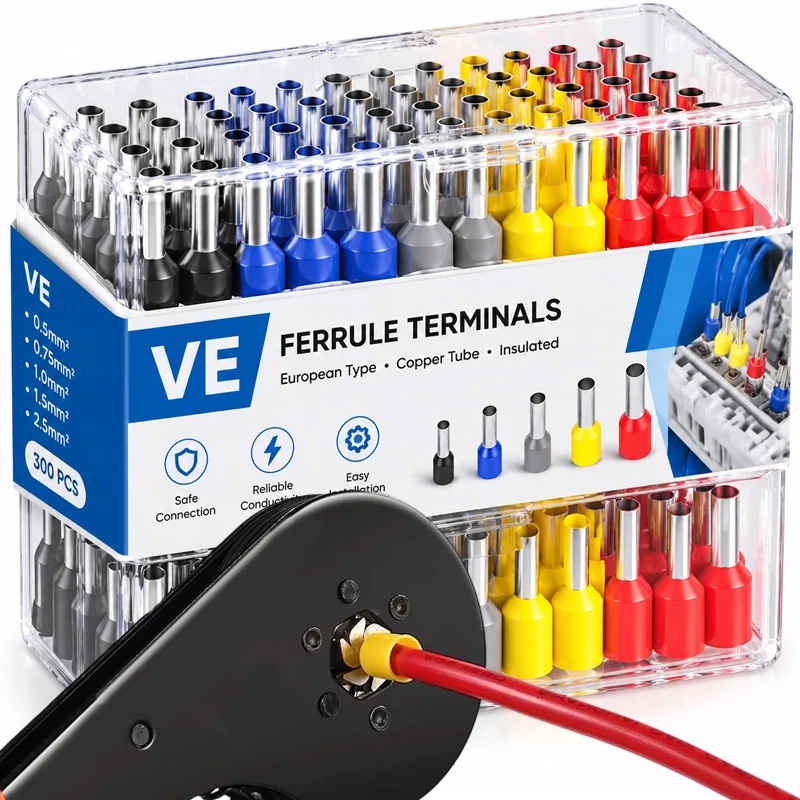 Cold Pressed Crimp Terminals Wire Ferrules Kit Insulated Electrical Ferrules Connector Circuit Wiring Tubular Insulated Terminal