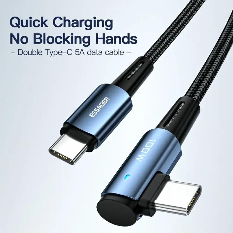 Essager 100W USB Type C To USB C Cable 90 Degree Angle For iPad MacBook Pro Xiaomi Samsung Huawei Fast Charging Type C Date Wir