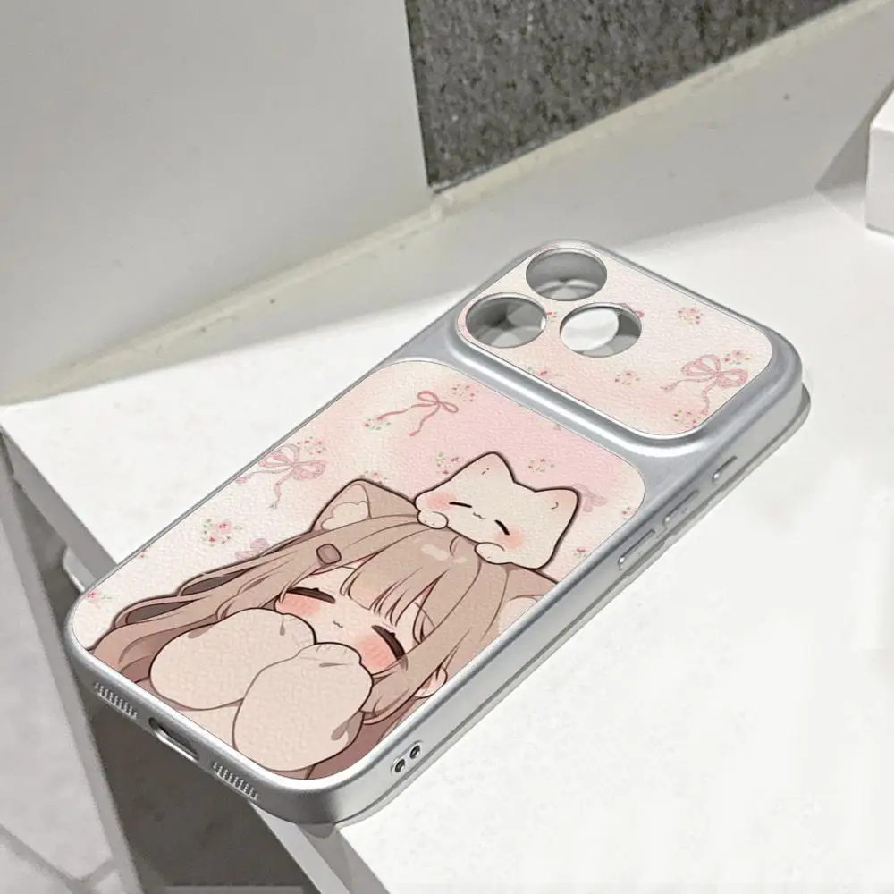 Funda de teléfono con diseño de gato de dibujos animados, estética y dulce, para la serie iPhone, con estampado suave de gatito rosa y verde, sin costuras, a prueba de golpes, de silicona.