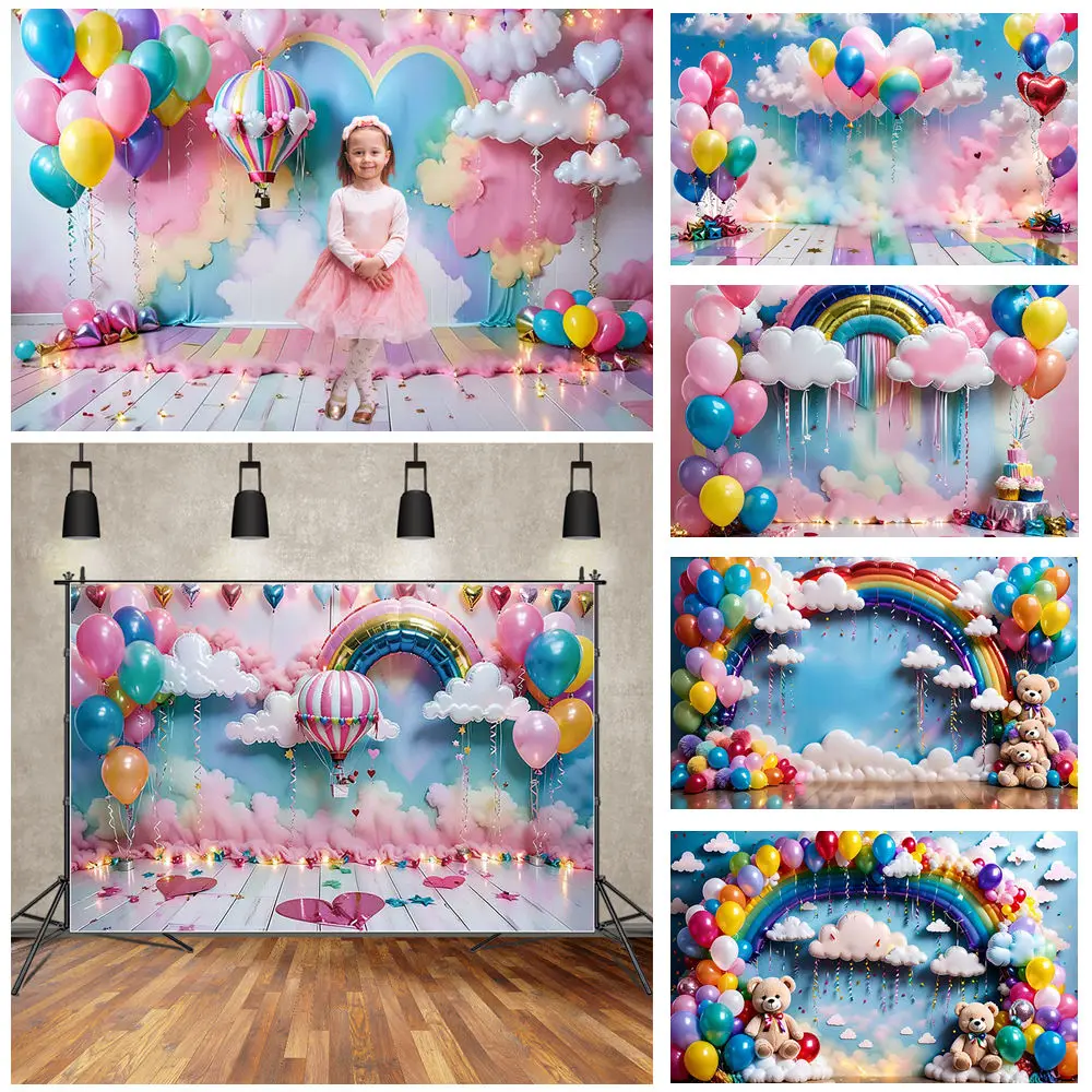 

MOON.QG Balloon Rainbow Flower Birthday Decoration Baby Shower Girl Backdrop Background Photographs Gender Reveal Newborn Props