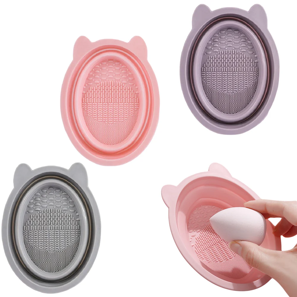 Pennello per trucco Ciotola per pulizia soffio Gel di silice Strumento portatile pieghevole per la pulizia delle uova di bellezza per le donne