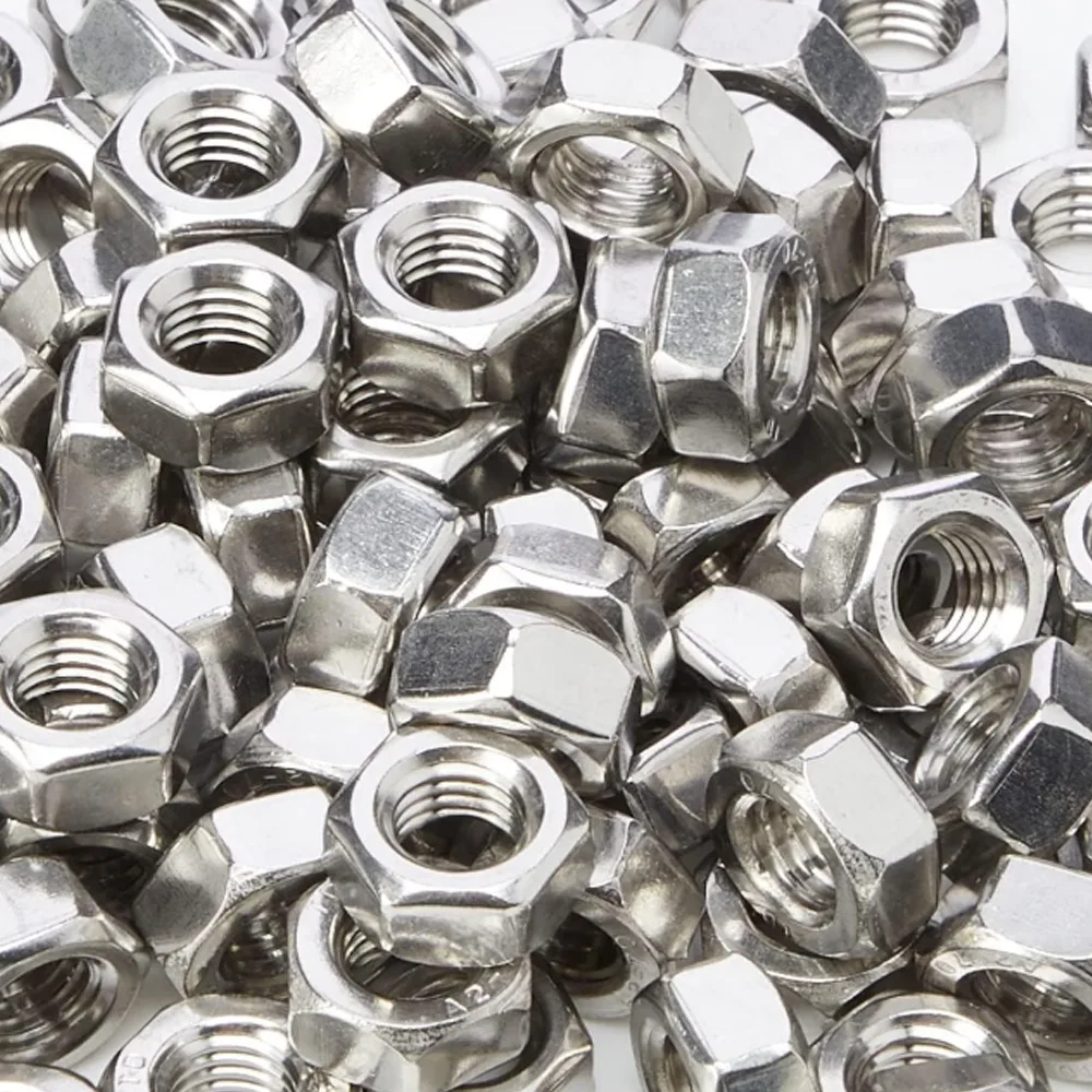 10/50/100Pcs Stainless Steel Hex Nuts Hexagon Head Thread Nut M2 M2.5 M3 M4 M5 M6 M8 M10 M12 Metric Hex Machine Nuts Fasteners