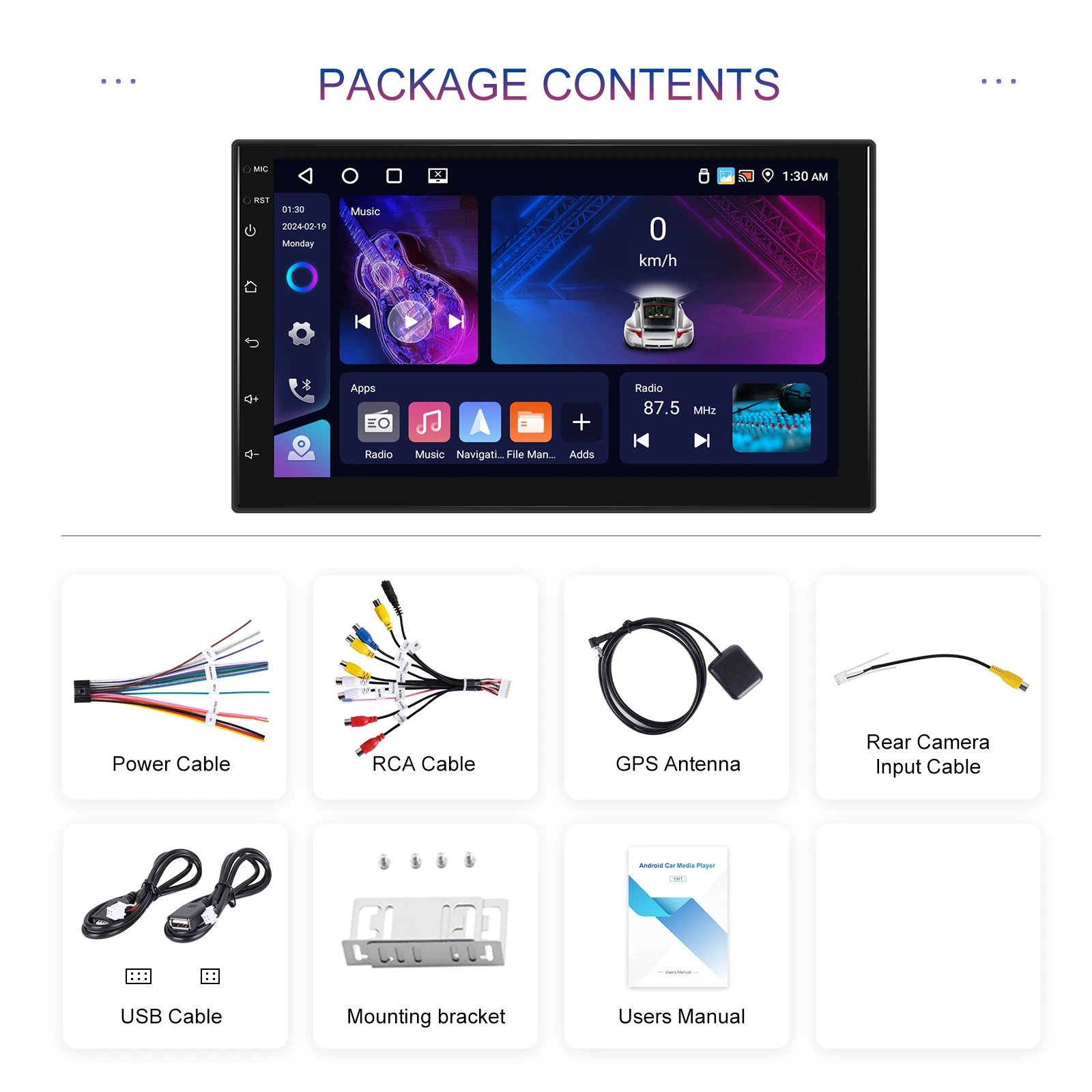 Podofo 4 + 64G 7'' autoradio universele Android multimediaspeler WIFI GPS navigatie Carplay Android Auto DSP autoradio - afbeelding 1