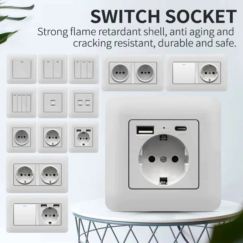 

RU EU Wall Panel Power Socket Plug Grounded 16A Russian European Standard Electrical Outlet 86 x 86mm，White