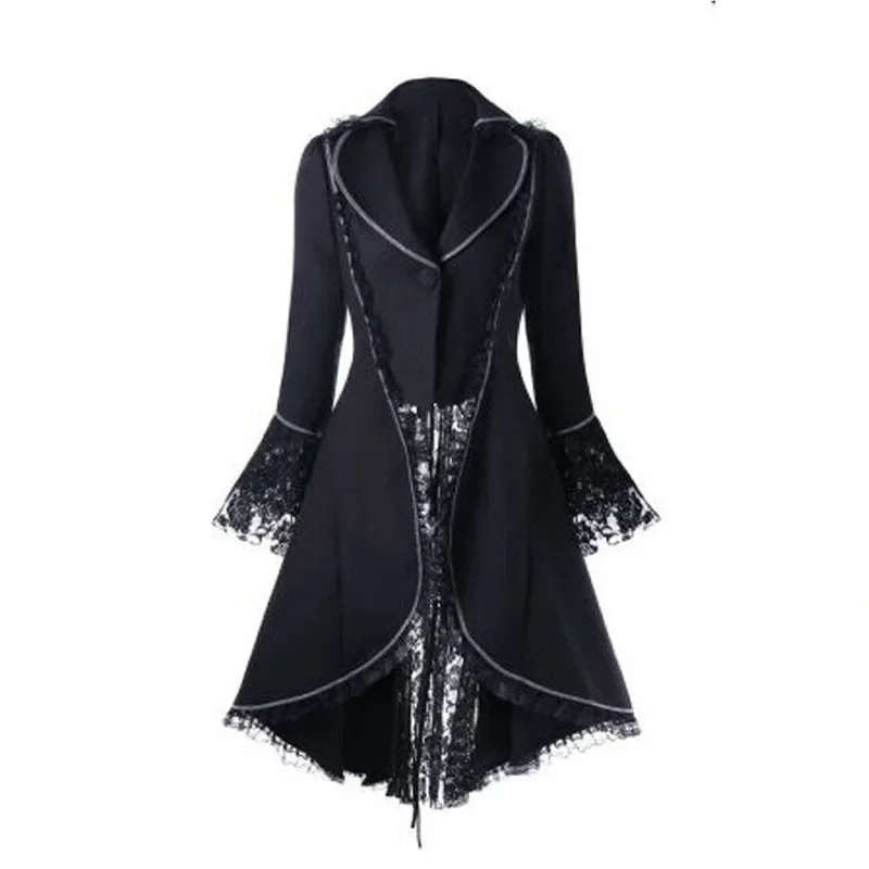 معطف سهرة قوطي طويل للنساء ، جاكيت فيكتوري ، دانتيل ستيم بانك في العصور الوسطى ، أزياء هالوين كلاسيكية ، عصر النهضة