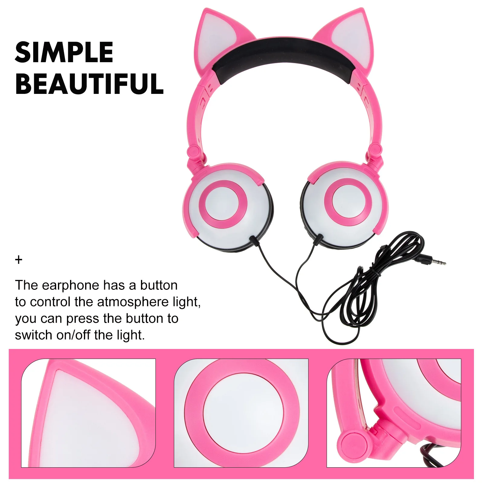 

Children'S Cat Ear Headphone Glow Led Kids Headset Stereo Sound Comfortable Foldable For Travel School Party Cartoon
