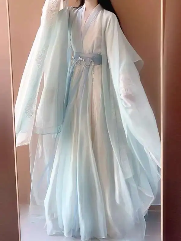 New Fiesta Carnival Halloween Cos Cosplay Wei-Jin Period Xianxia Style Beautiful Hanfu Womens Crossed Collars Big Sleeved Shirt