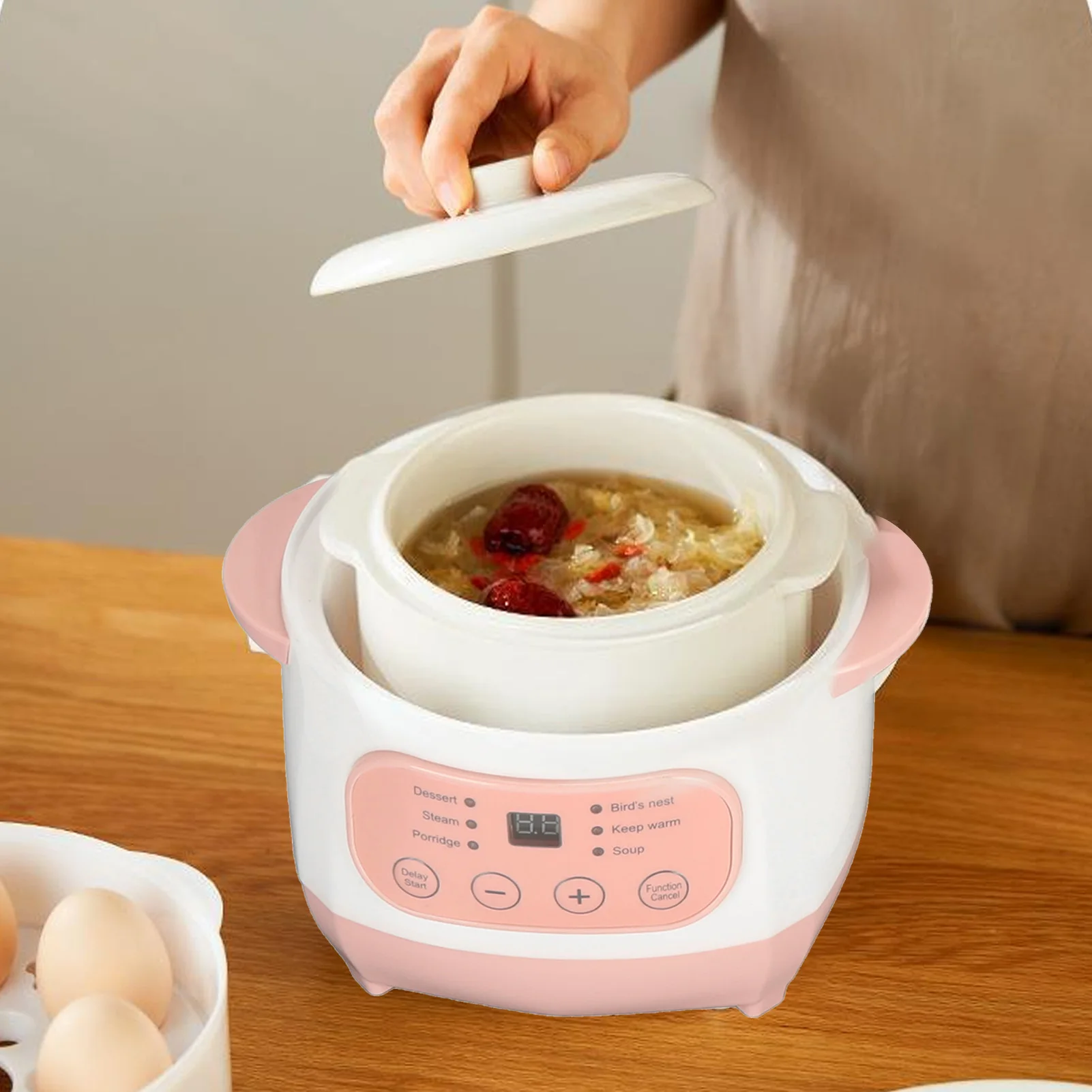 1L Electric Ceramic Stew Pot with Smart Timing And Dry Burning Prevention Home Kitchen Soup Cooker