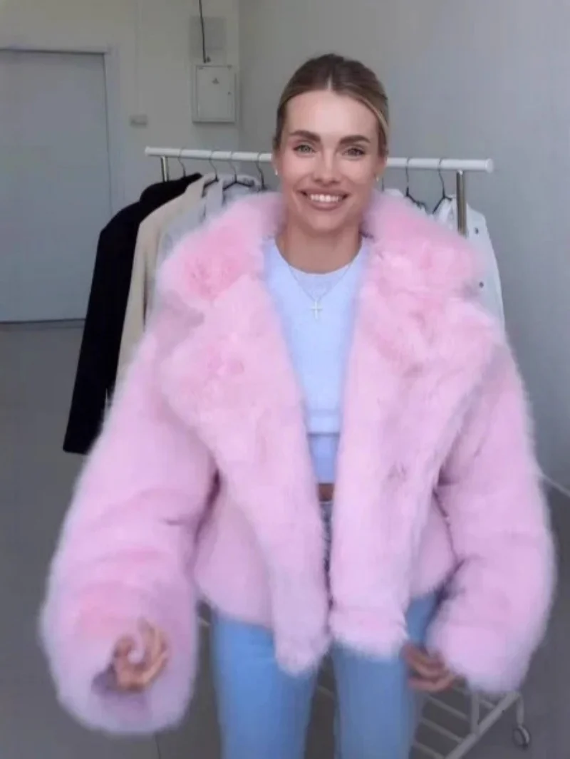 Kurzer künstlicher Pelzmantel für Damen, Herbst und Winter, lässig, bequem, warm, Anzugkragen, Jacke, modische Oberbekleidung