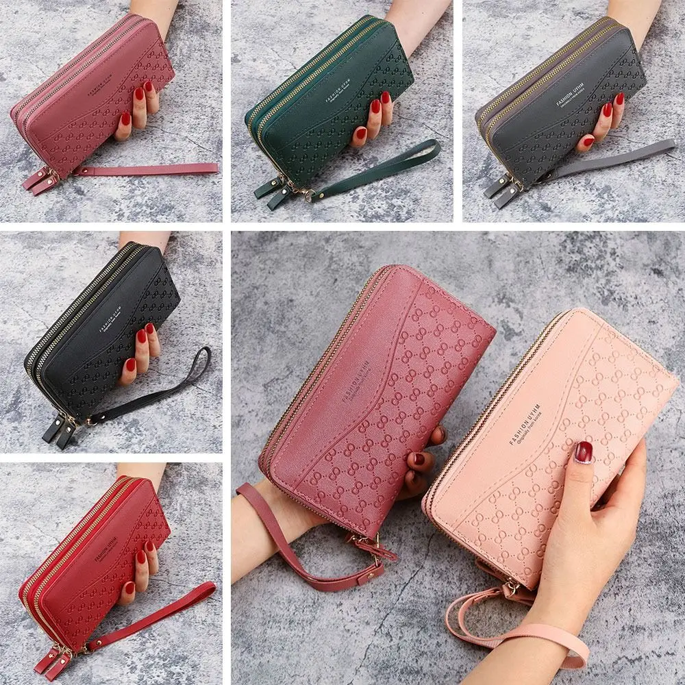 대용량 PU 가죽 케이스 롱 지갑 여성용 지갑 클러치 지퍼 포켓 카드 홀더