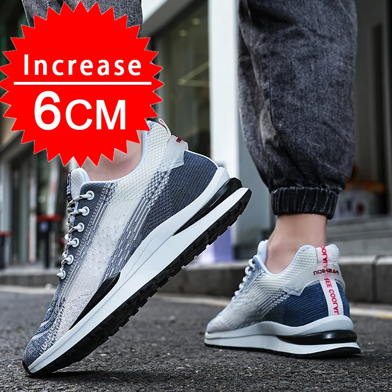 Fashion Breathable Elevator Shoes Man Sneakers Heightening Shoes Height Increase Insoles 6CM Men Daily Life Casual Lift Sports