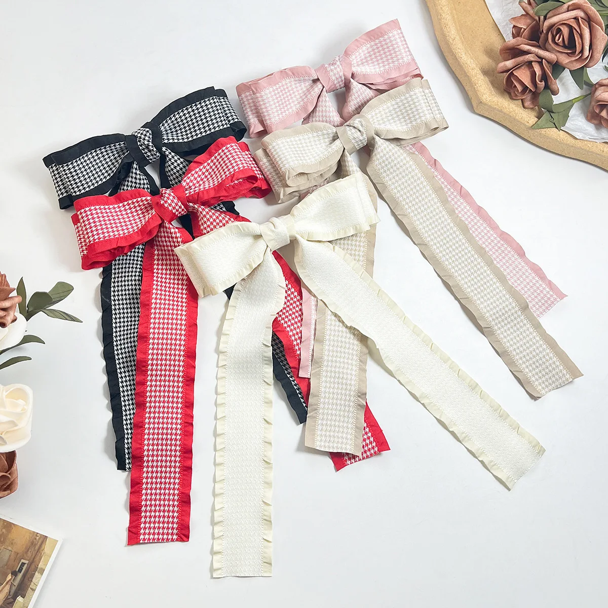 

20 шт./лот, 6,3 дюйма клетчатая лента с бантом, заколки для волос для женщин и девочек, длинные заколки с кисточками, зажим для хвоста