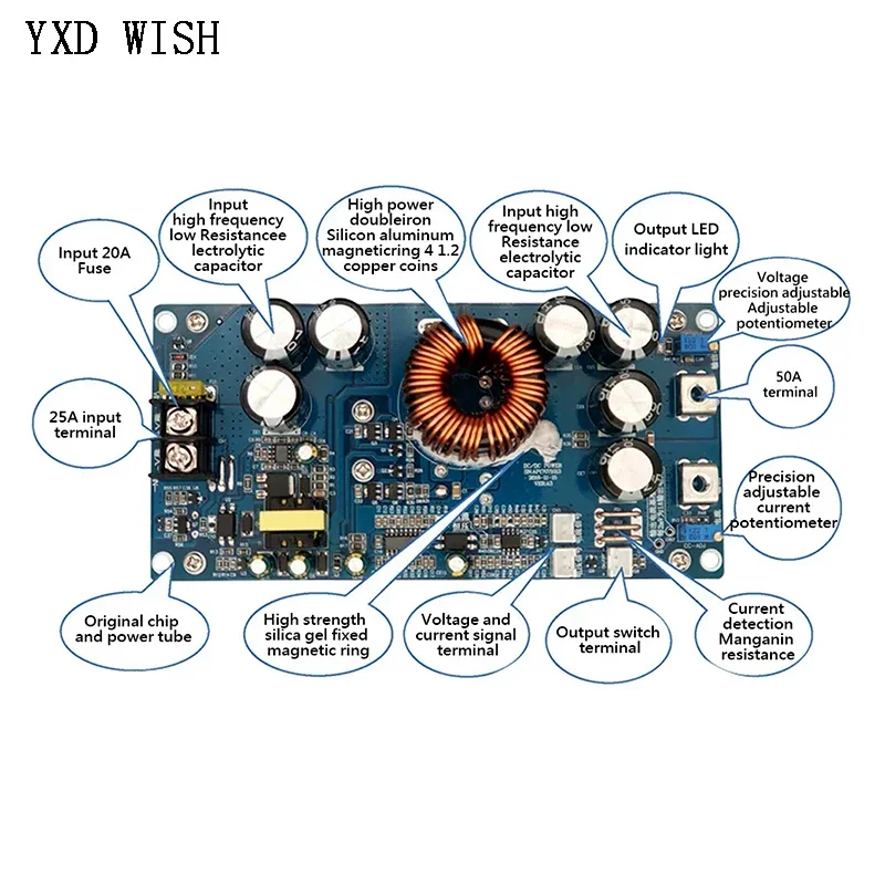 800W DC-DC Buck Converter Adjustable Power Supply DC 20V-70V 30A Solar Stabilizers CV CC Step-Down Module Voltage Regulator