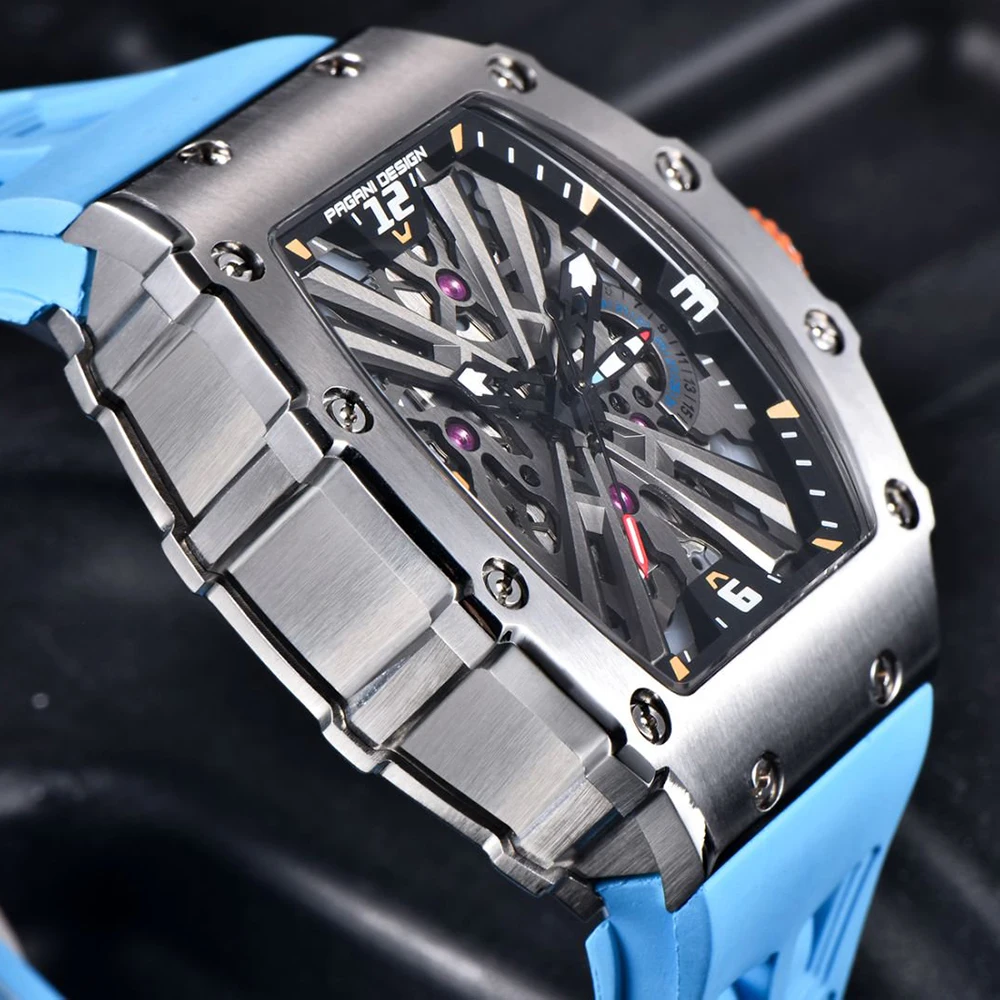 PAGANI DESIGN top marka VH65 mechanizm kwarcowy beczułkowy luksusowy zegarek gumowy ażurowy męski wodoodporny zegarek reloj hombre