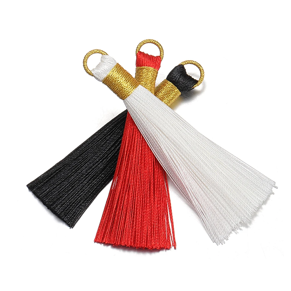 10 sztuk 8cm długi na jedwabnym sznurku Tassel szczotka złoty kolor przewód pionowe Tassel Charms wisiorek dla tworzenia biżuterii kolczyki DIY naszyjnik ustalenia