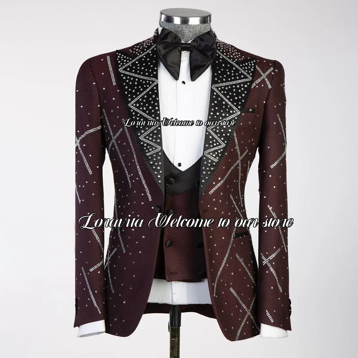 Luxury Sparkling Crystal Tuxedos Men Suits Fashion 3 Pieces Set Wedding Groom Slim Fit Male Prom Blazers Party custom made suits