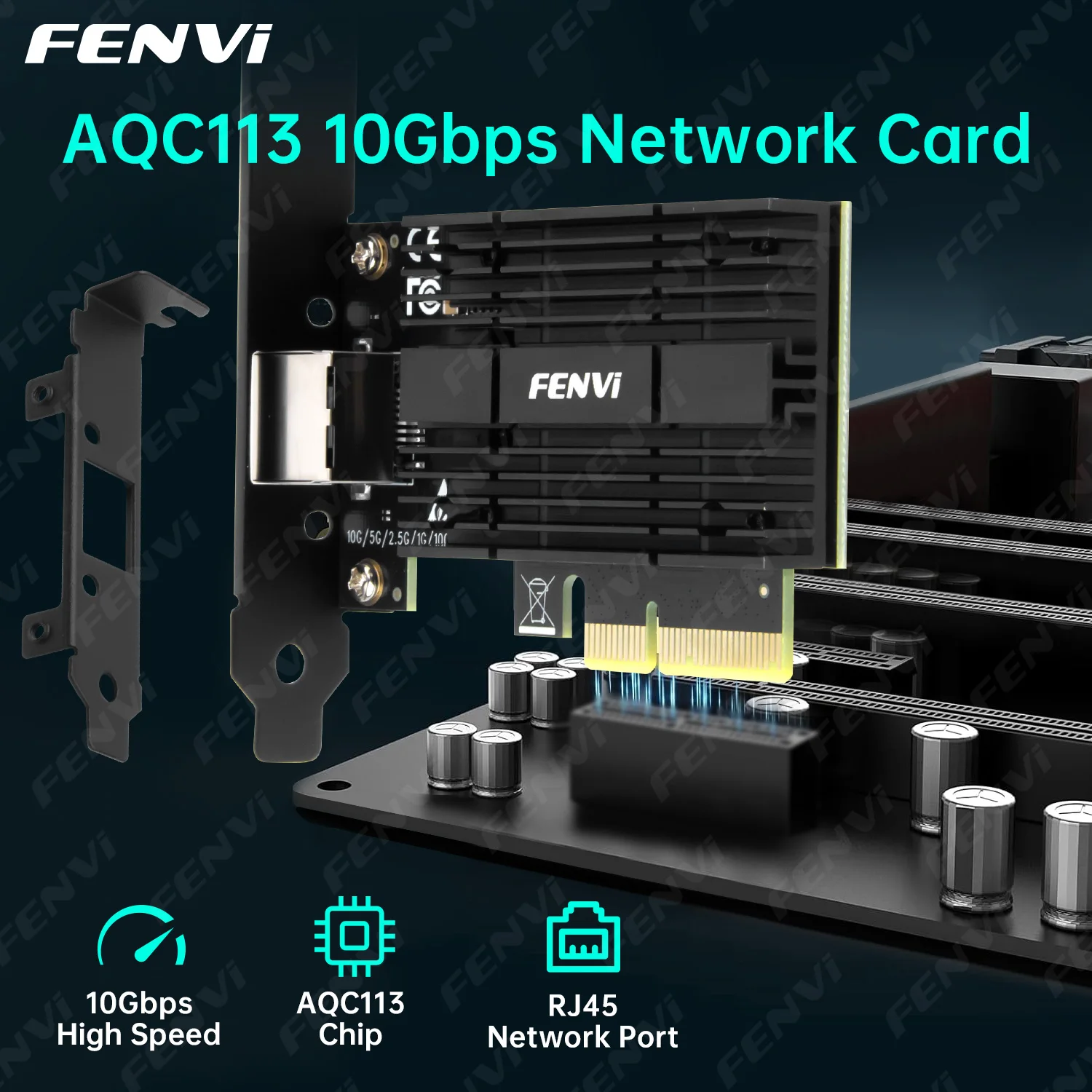Fenvi 10G PCIe Network Card with Marvell AQC113C 10Gbps/5Gbps/2.5Gbps/1G RJ45 Port NIC Card for Windows 10/11 Linux Desktop PC