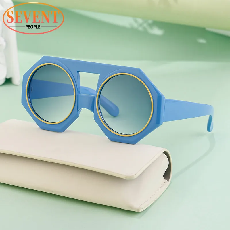 Round Big Frame Sunglasses Women 2025 Luxury Brand Designer Fashion Double Beam Sun Glasses For Femal Retro Candy Colors Eyewear