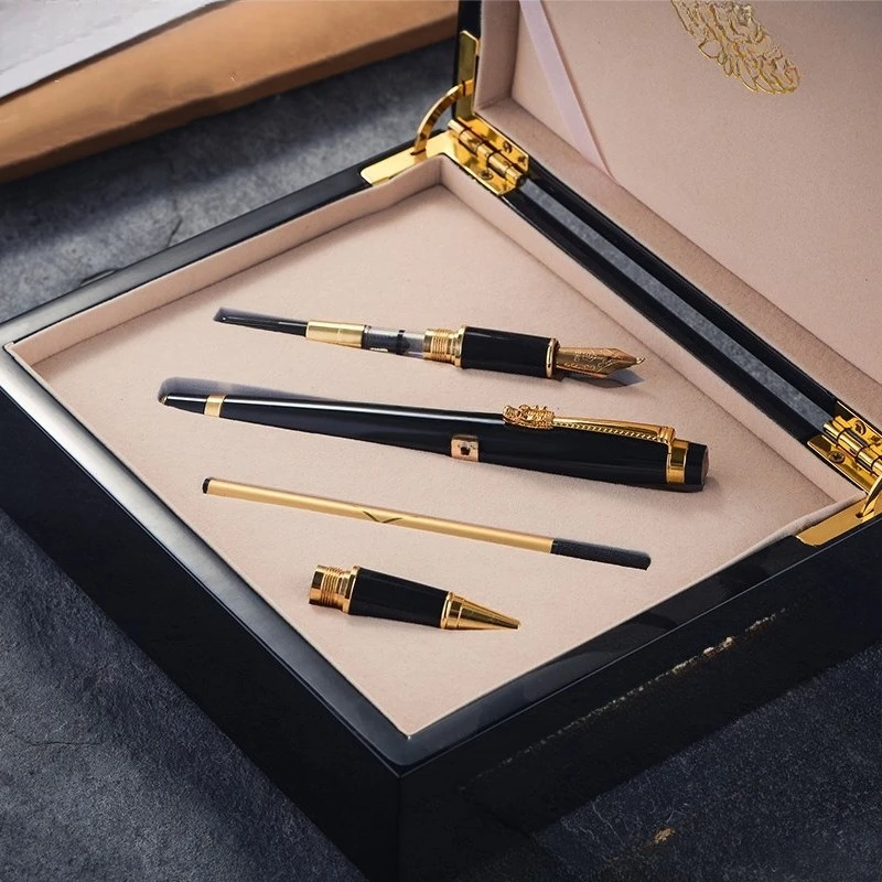 

Pen 1111 dragon clip three-piece set, ink pen business office gift, iridium gold curved tip, art signature