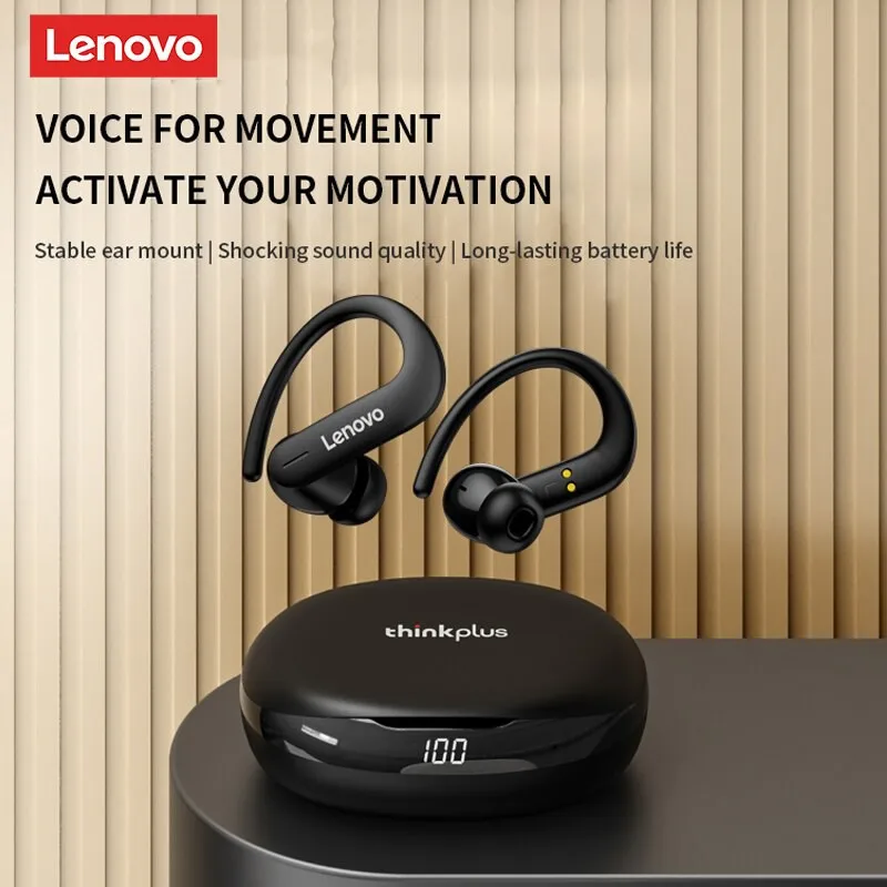 Choice Lenovo-Auriculares deportivos inalámbricos T50, cascos con Bluetooth 5,2, gancho para la oreja, resistentes al agua, reducción de ruido, auricular de música con micrófono