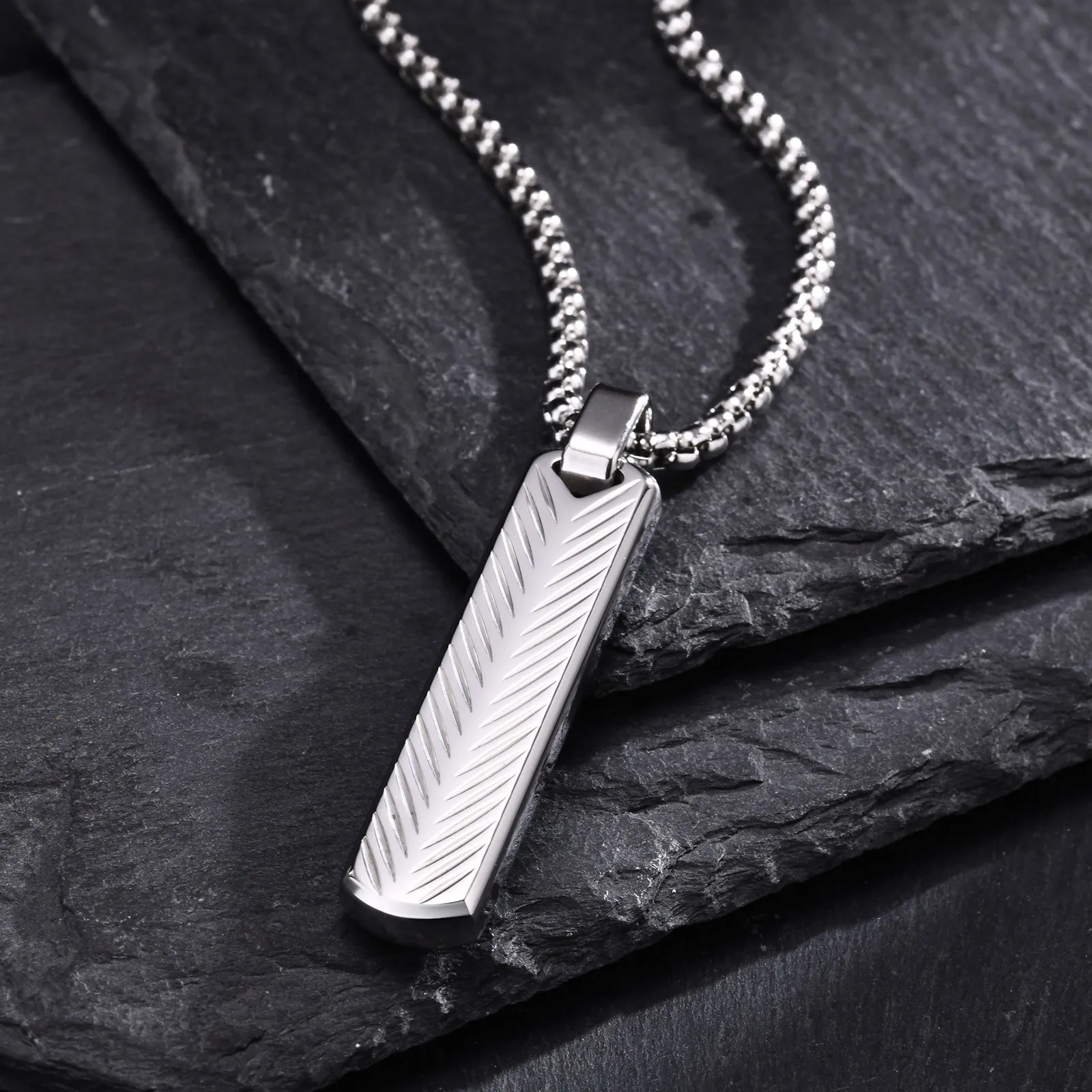 Stainless Steel Jewelry Vertical Bar Pendant Man Necklaces Silver Color Collar Simple For Dad Boyfriend Valentine's Day Gift - Image 3