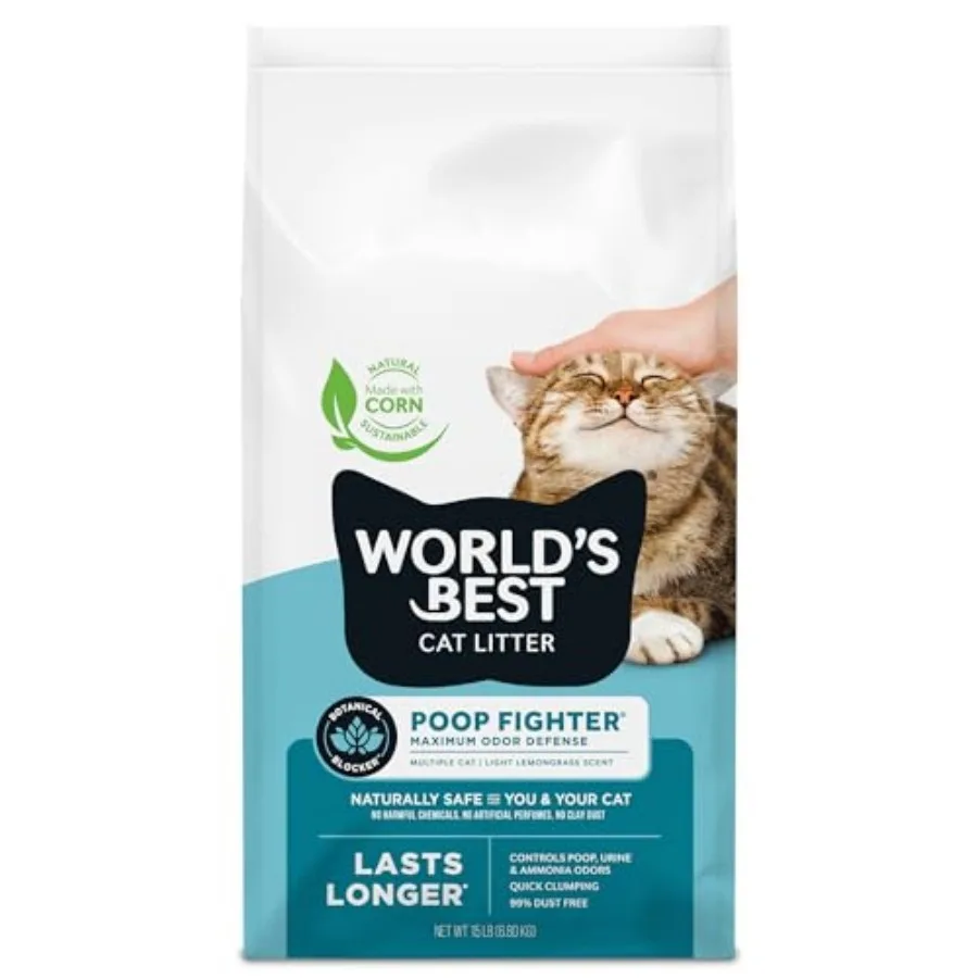 

Poop Fighter Maximum Odor Defense, 15-Pounds - Natural Ingredients, Quick Clumping, Flushable, 99% Dust Free and Made in USA -