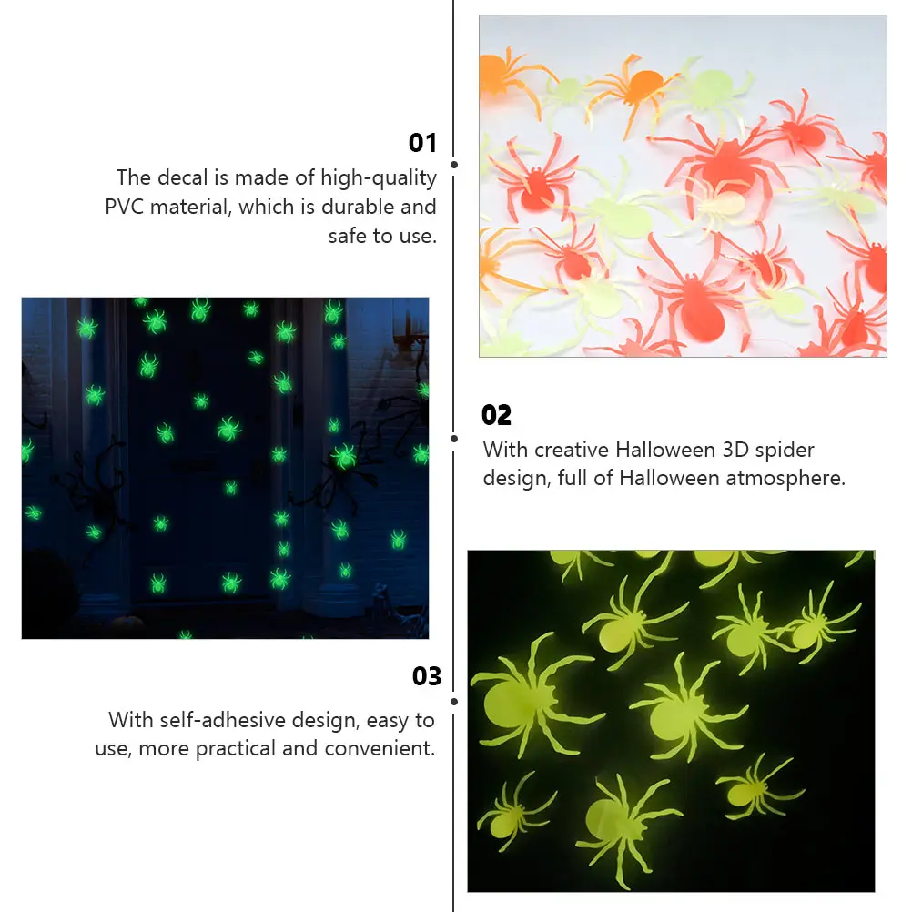 

36pcs 3D Spider Wall Sticker Glow In The Dark Halloween Decor For Home Party Window Glass Self-Adhesive Pvc Unique Vivid