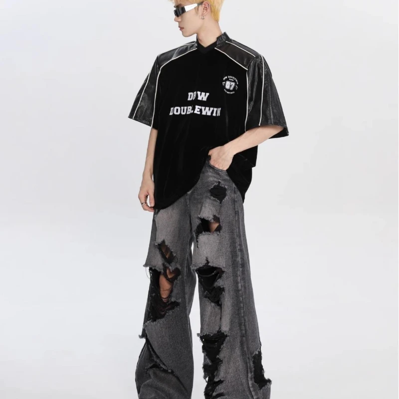 Men Wide-legged Pants Wide-leg Pants Jeans Men Women Man's Clothing Vintage Y2K Hipster Summer Solid Streetwear Baggy Trouser