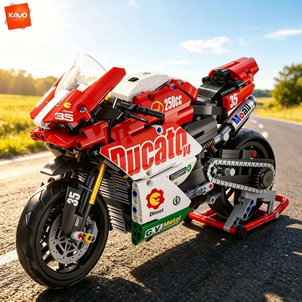 

KAVOWORLD 1:10 Scale Technical Motorcycle Building Set 883PCS Realistic Racing Bike Bricks with Moving Parts DIY Model for Teens
