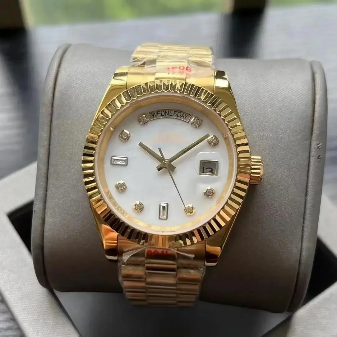 Luxe heren automatisch mechanisch horloge roestvrij staal zilver geel rosé goud groen daydate diamanten blauw wit 36 mm 41 mm