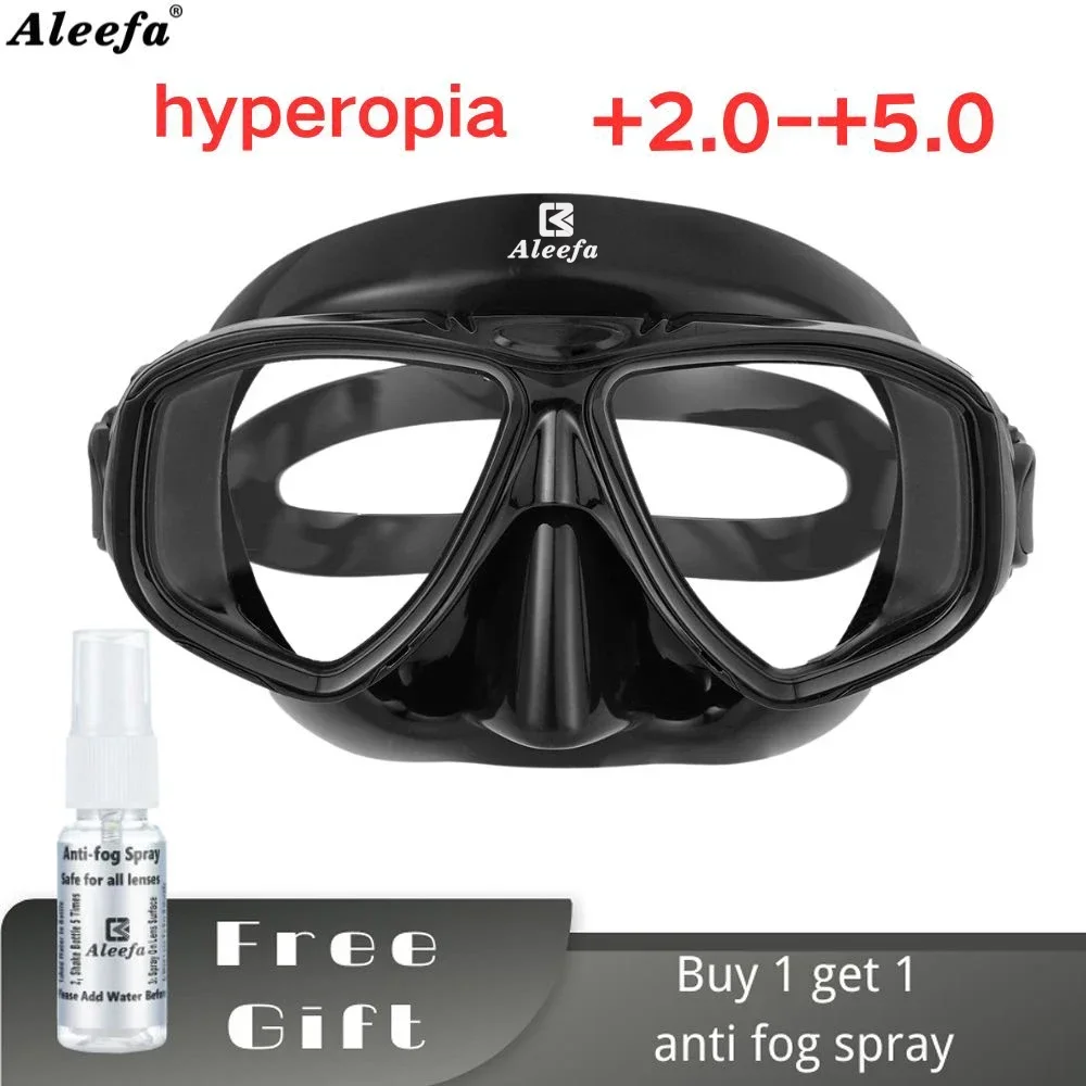 Hyperopia Diving Mask with Tempered Glasses Lens. Antifog Spray,Farsighted Dive Glasses swimming Goggles with nose cover