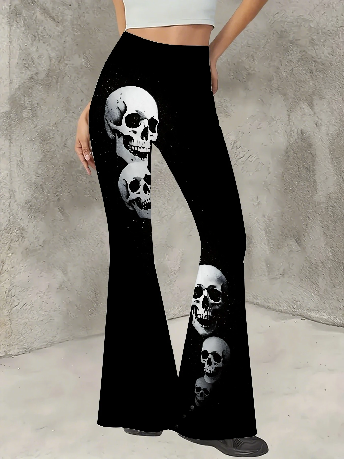 

Women's Print Flare Pants Casual High Waist Knit Bell Bottom Trousers Boho