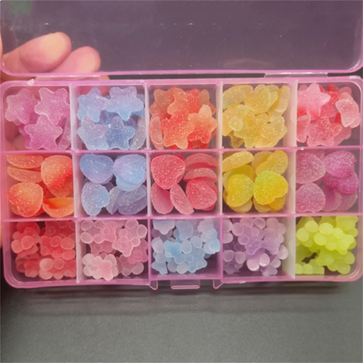 One Box Cartoon Gummy Jelly Resin Bear Nail Art Charms Kawaii Acrylic Love Nail Rhinestones Decorations DIY Colorful Accessories