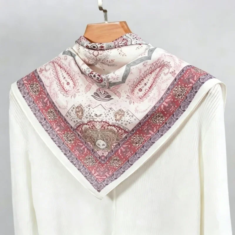 romantic-pink-paisley-printed-square-scarf-100-mulberry-silk-double-crepe-premium-chic-women-travel-daily-decor-neck-shawl