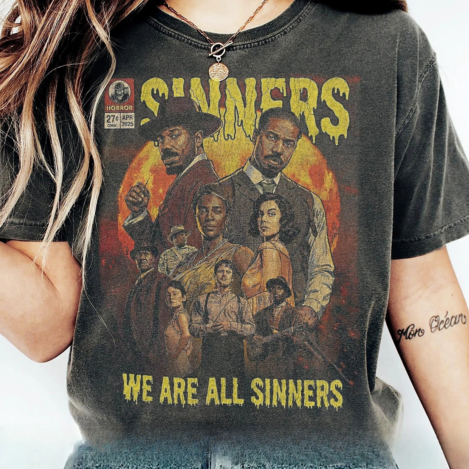 Sinners Movie Vintage Horror Tee | T-Shirt, Comic Style Halloween