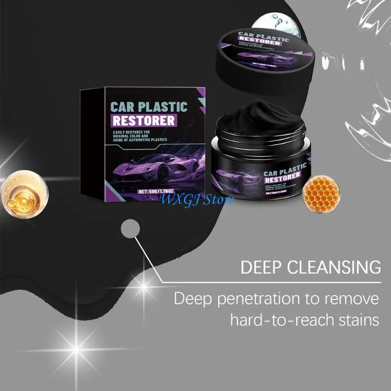 37JE 50G Automotive Wax Polish Includes Applicator Sponge for Plastic Rubber Care
